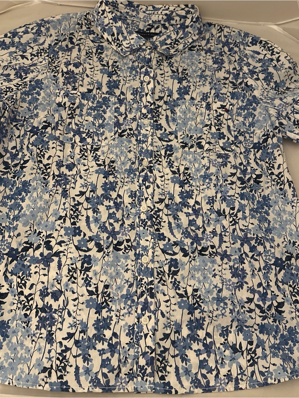 Tommy Hilfiger Blue and White Floral Button-Down Shirt